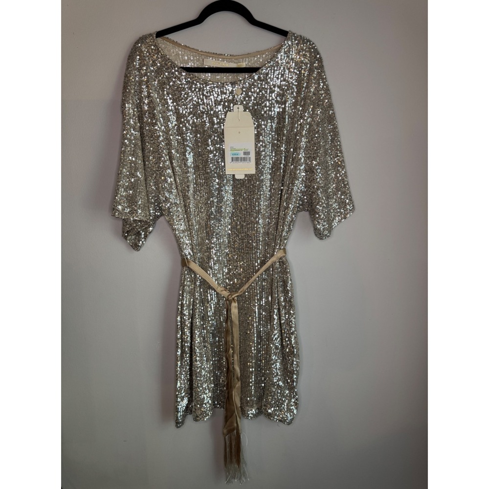 Winona Australia Stella Oversized Sequin Top Mini Dress Silver M
